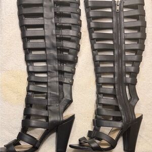 Michael Antonio Black Strappy Gladiator Heeled Boots